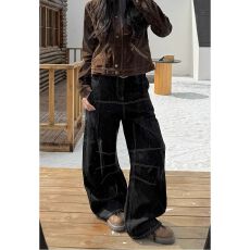 批发复古新风格阔腿明线设计牛仔裤男女秋新款美式辣妹显瘦弯刀<b class='q'>休闲</b>裤