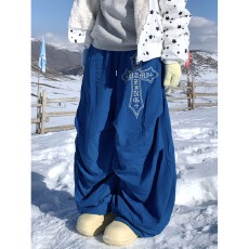 批发期望Studio美式褶邹加绒弯刀裤女秋冬设计感宽松阔腿休闲滑雪裤男