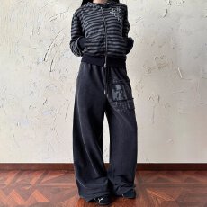 批发新款秋季美式复古做旧印花休闲卫裤<b class='q'>男</b>女宽松直筒运动垂感阔腿长裤