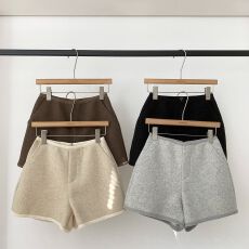 批发600克毛呢面料 加厚毛呢短裤女<b class='q'>秋</b>休闲直筒裤子高腰阔腿裤a字靴裤