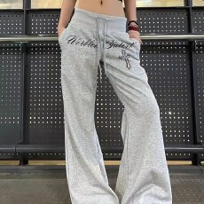 批发美式酷感风字母印花抽绳休闲卫裤女士高腰修身秋季微喇叭长裤潮流