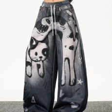 批发漆手绘涂鸦卡通动漫<b class='q'>牛仔裤</b>男女高街ing宽松嘻哈长裤街头潮牌