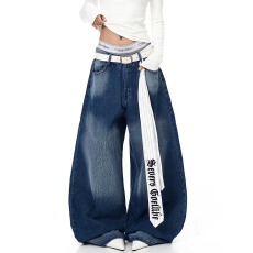 批发美式复古阔腿直筒<b class='q'>牛仔裤</b>女2025冬季新款高腰显瘦百搭拖地裤子