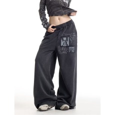 批发蛇迹A字版型提花拼接<b class='q'>牛仔裤</b>男潮牌美式cleanfit微喇宽松阔腿长裤