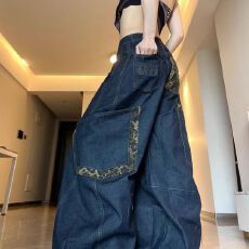 批发【 豹纹大口袋弯刀】美式复古2025新款豹纹拼接设计感百搭休闲