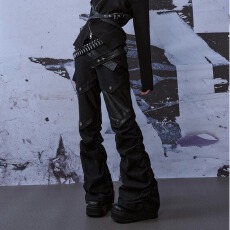 批发美式复古水洗做旧cleanfit牛仔裤男高街微喇弯刀vibe显瘦黑色裤子