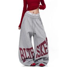 批发【华棉复合美式高街卫裤<b class='q'>男</b>女宽松<b class='q'>休闲</b>运动<b class='q'>长裤</b>印花秋冬新款阔腿裤