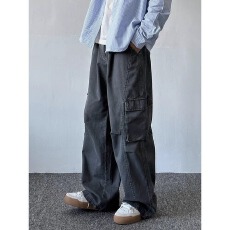 批发2025秋季美式休闲工装裤抽绳纯棉直筒长裤男士复古高街裤子潮