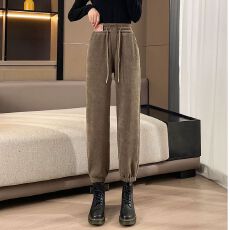 批发大码灯芯<b class='q'>绒</b>羊羔<b class='q'>绒</b>裤子女秋冬季加<b class='q'>绒</b>保暖加厚宽松束脚显瘦休闲裤