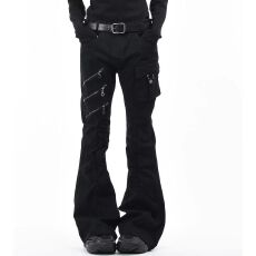 牛仔裤 褶皱巴鲁米微喇男女美式高街vibe设计感修身喇叭裤子