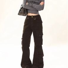 批发美式复古hiphop重工多袋<b class='q'>嘻哈</b>街头重磅堆叠高街弹性喇叭牛仔长<b class='q'>裤</b>