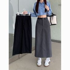 批发黑色西装半身裙女春夏2026新款高腰垂感a字显瘦直筒裙开叉中<b class='q'>长裙</b>