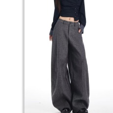 批发美式休闲西裤<b class='q'>男</b>款秋冬季韩系宽松潮流加厚直筒阔腿坠感西装<b class='q'>裤子</b>