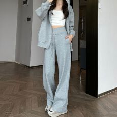 批发高腰阔腿裤<b class='q'>女</b>秋季2025新款垂感宽松直筒休闲运动卫裤春秋拖地<b class='q'>长裤</b>