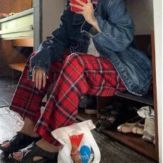 批发2026春秋季新款复古格子阔腿休闲裤<b class='q'>女</b>美式潮牌青少年潮流<b class='q'>长裤</b>子