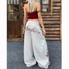 批发美式慵懒休闲男<b class='q'>女</b>星星印花抽绳弯刀卫裤宽松百搭拖地跳舞<b class='q'>长裤</b>