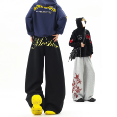 批发美式慵懒风星星印花弯刀卫裤男女设计感小众宽松bf阔腿爵士舞裤子