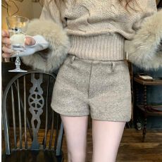 批发600克毛呢面料  复古毛呢休闲短<b class='q'>裤</b>冬季高腰包臀<b class='q'>裤</b>子直筒<b class='q'>裤</b>a字热<b class='q'>裤</b>