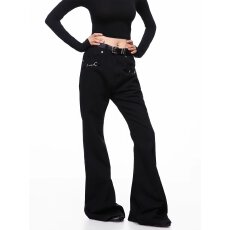 批发美式复古黑色微喇牛仔裤女cleanfit水洗做旧毛边铆钉显瘦休闲裤潮