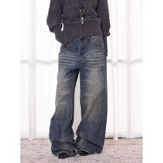 批发2026美式休闲阔腿<b class='q'>牛仔裤</b>男士宽松<b class='q'>松紧腰</b>直筒裤做旧复古百搭裤潮牌