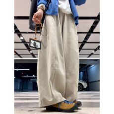 批发米白色裤子梨型身材粗腿宽胯阔腿裤女大码胖mm<b class='q'>休闲</b>弯刀工装裤