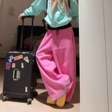 批发好质量 原版起版 粉色波点印花卫裤女春<b class='q'>秋</b>新款慵懒垂感运动爵士裤