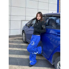 批发<b class='q'>街头</b>风克莱因蓝印花阔腿裤男宽松显瘦直筒裤美式高街休闲百搭卫裤