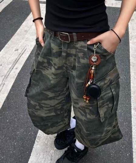 카모플라주 7부 바지 아메리칸 하오 웨이 레트로 빅 포켓 워크웨어 팬츠 남녀 트렌드 ins 악당 잘 생긴 캐주얼 반바지