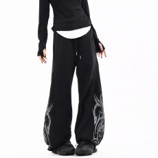 批发美式原创复古图腾印花做旧休闲卫裤<b class='q'>男</b>女街头宽松直筒跳舞<b class='q'>长裤</b>潮