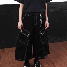 批发<b class='q'>牛仔</b><b class='q'>短裤</b><b class='q'>男</b>女2026夏季新款美式多口袋裤子宽松水洗阔腿七分裤简约