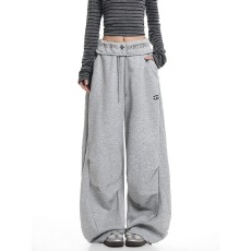批发美式慵懒风褶皱运动卫裤女秋<b class='q'>冬</b>新款宽松休闲百搭垂感显瘦阔腿长裤