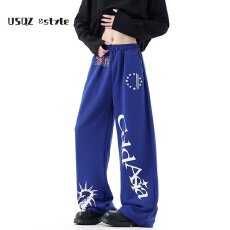 批发美式简约字母印花垂感卫裤<b class='q'>男</b>女爵士潮牌宽松运动<b class='q'>休闲裤</b>街舞阔腿裤