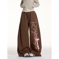 批发美式简约字母印花垂感卫裤<b class='q'>男</b>女爵士潮牌宽松运动<b class='q'>休闲裤</b>街舞阔腿裤