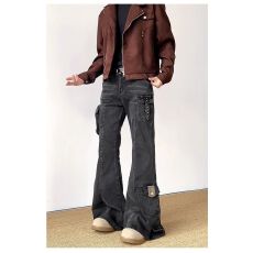 批发原版做法 美式复古水洗多口袋微喇<b class='q'>牛仔裤</b>设计感修身显瘦裤<b class='q'>男</b>女