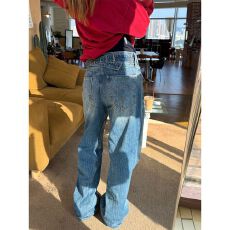 批发重工设计竹节<b class='q'>牛仔裤</b>男女春夏水洗美式复古直筒宽松百搭情侣裤子