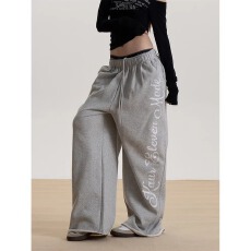 批发美式街头风字母印花卫<b class='q'>裤</b>男女宽松bf高街潮牌阔腿拖地长<b class='q'>裤</b>子