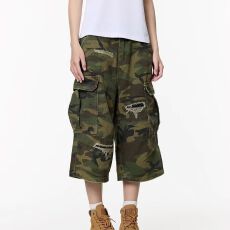 批发美式复古工装<b class='q'>短裤</b>男夏季潮牌宽松百搭七分裤高街痞帅迷彩<b class='q'>休闲</b>中裤
