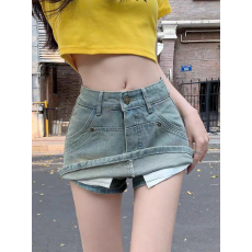 批发复古水洗做旧<b class='q'>牛仔</b>半身裙小众设计感A字高腰<b class='q'>包臀裙</b>裤