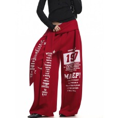 批发美式高街字母印花飘带弯刀卫裤男<b class='q'>女</b>宽松休闲爵士舞设计感百搭<b class='q'>长裤</b>