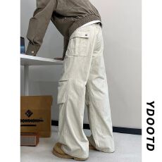 批发多口袋拼接设计感美式直筒工装裤青少年水洗做旧褶皱<b class='q'>休闲裤</b>子男