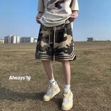 批发夏季迷彩<b class='q'>短裤</b>复古刺绣<b class='q'>运动</b>篮球裤子潮牌宽松直筒休闲百搭