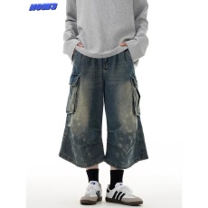 批发擦白水洗工装牛仔短裤男女七分裤