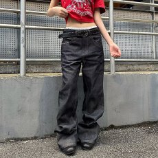 批发美式复古ins风少年感黑色牛仔裤男女款潮流休闲宽松阔腿裤子新款