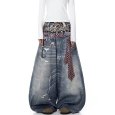 批发美式复古水洗牛仔裤<b class='q'>男</b>女新款潮牌3D印微喇长裤宽松百搭阔腿<b class='q'>裤子</b>