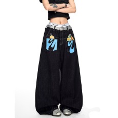 批发潮男潮女星星字母黑色<b class='q'>牛仔裤</b>直筒宽松显瘦街头嘻哈情侣学生长裤秋