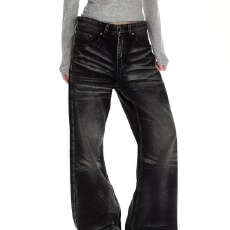 批发美式高街做旧水洗猫须微喇<b class='q'>修身</b>cleanfit复古牛仔裤休闲长裤子男潮