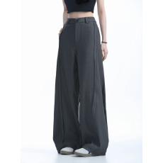 批发美式<b class='q'>街头</b>高级灰褶皱垂感阔腿休闲西裤男女CLeanfit直筒拖地长裤子