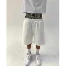 批发欧美跨境街头迷彩双腰头拼接卫裤<b class='q'>七分裤</b>嘻哈休闲刺绣运动短裤男<b class='q'>女</b>