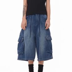 批发2026美式直筒高街水洗牛仔短裤男<b class='q'>女</b>情侣款宽松休闲复古<b class='q'>七分裤</b>工装