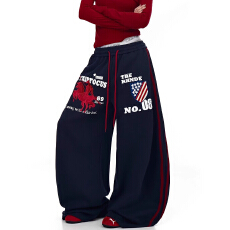 批发美式战马刺绣松紧腰运动卫裤<b class='q'>男</b>女宽松直筒百搭<b class='q'>裤子</b>